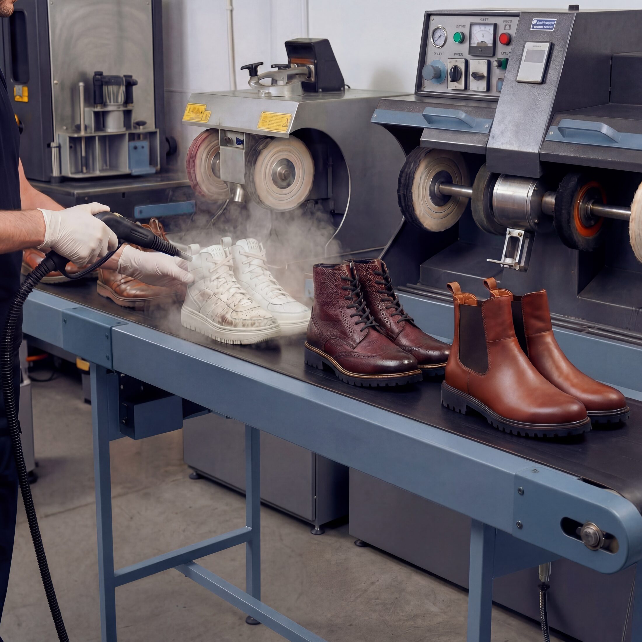 Процесс фабричного обслуживания обуви